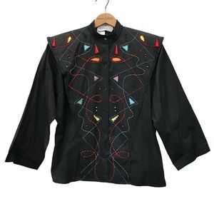Vintage 80s Betsy Boich Black Beaded Shirt Top size 4 Small Mercedes & Adrienne